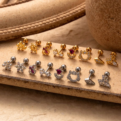 1 Piece Simple Style Classic Style Cat Flower Butterfly Plating Inlay Stainless Steel Zircon 18k Gold Plated Ear Studs