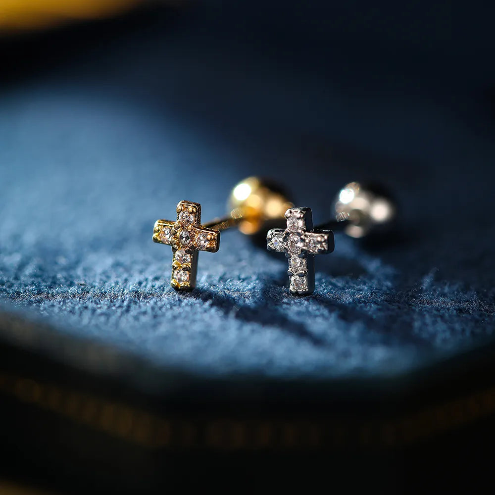 1 Piece Simple Style Classic Style Cross Plating Inlay Copper Zircon 18K Gold Plated Cartilage Earrings