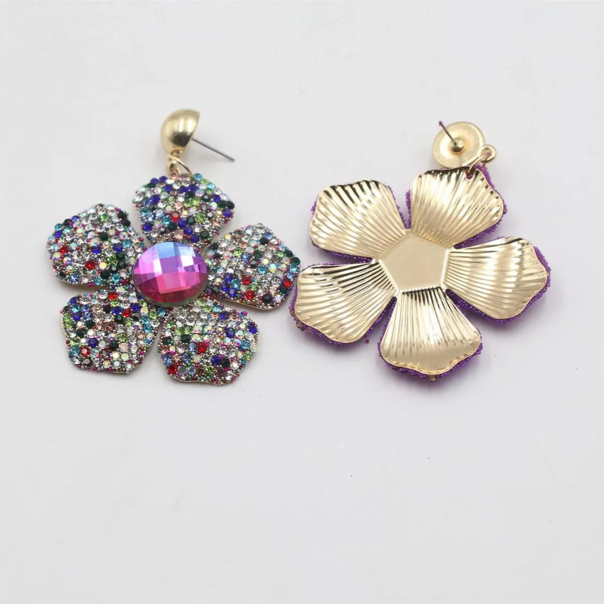 1 Piece Simple Style Classic Style Flower Inlay Iron Rhinestones Drop Earrings