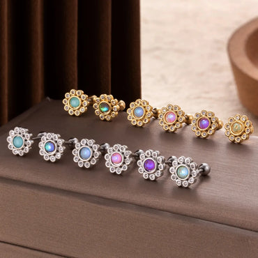 1 Piece Simple Style Classic Style Flower Plating Inlay Stainless Steel Zircon 18k Gold Plated Ear Studs