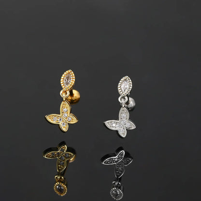 1 Piece Simple Style Classic Style Geometric Butterfly Inlay Copper Zircon Ear Studs