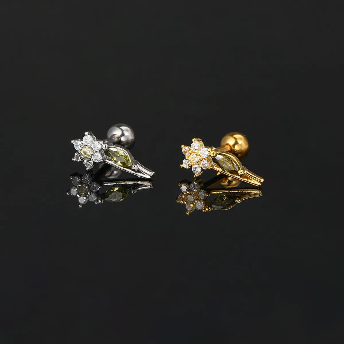 1 Piece Simple Style Classic Style Geometric Butterfly Inlay Copper Zircon Ear Studs