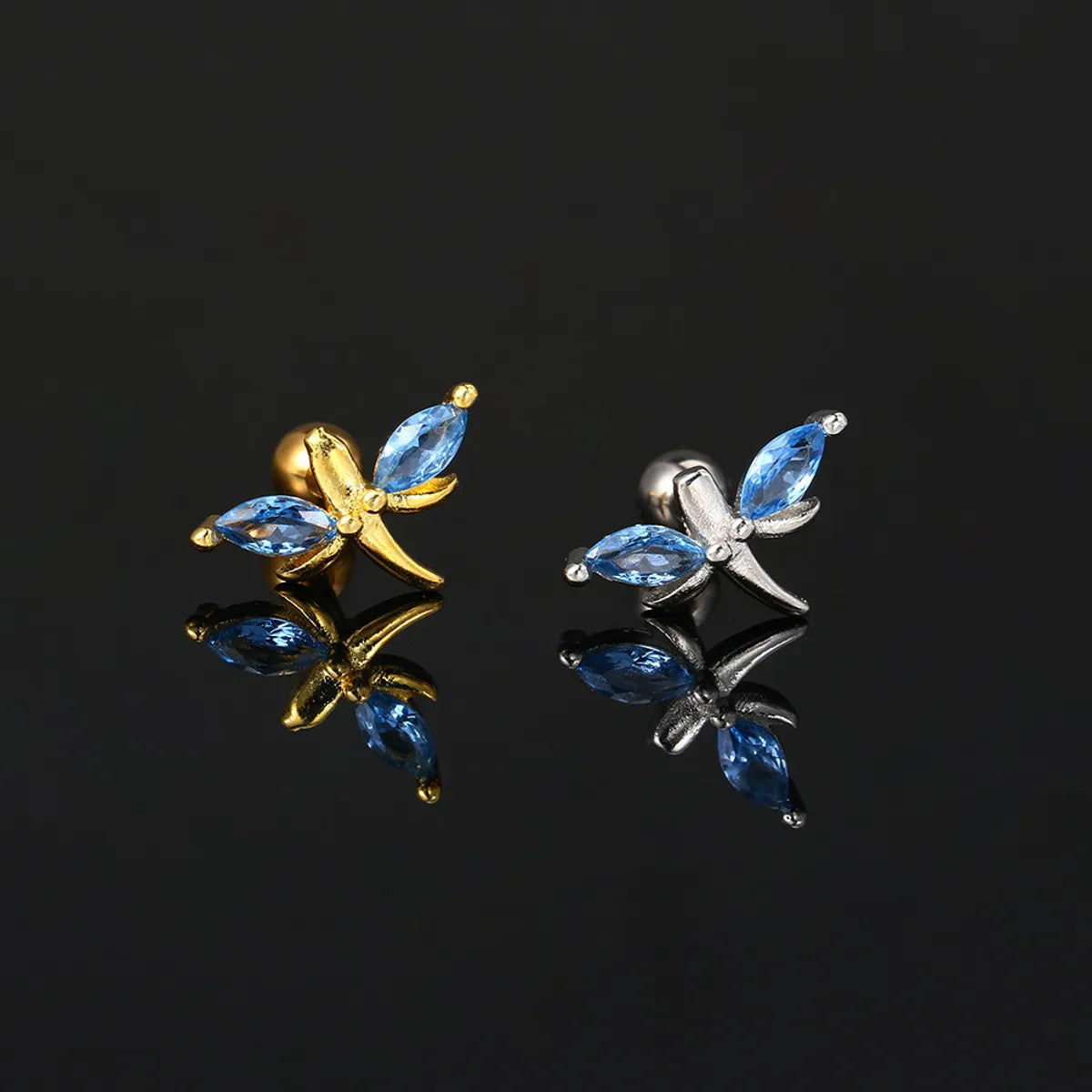 1 Piece Simple Style Classic Style Geometric Butterfly Inlay Copper Zircon Ear Studs