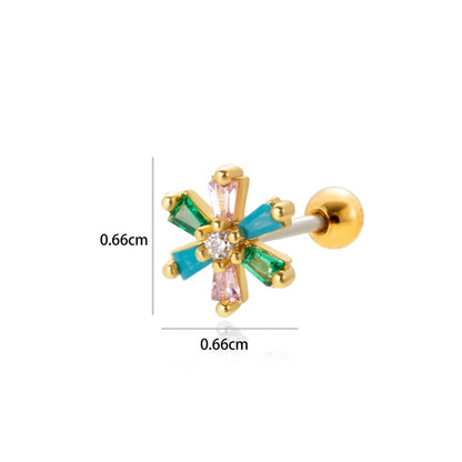 1 Piece Ear Cartilage Rings & Studs Simple Style Classic Style Geometric Leaf Flower 316 Stainless Steel  Copper Plating Inlay Zircon