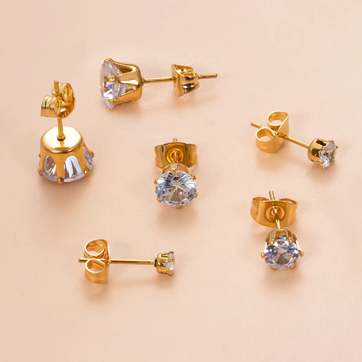 1 Piece Simple Style Classic Style Geometric Round Plating Inlay Stainless Steel Zircon 18k Gold Plated Ear Studs