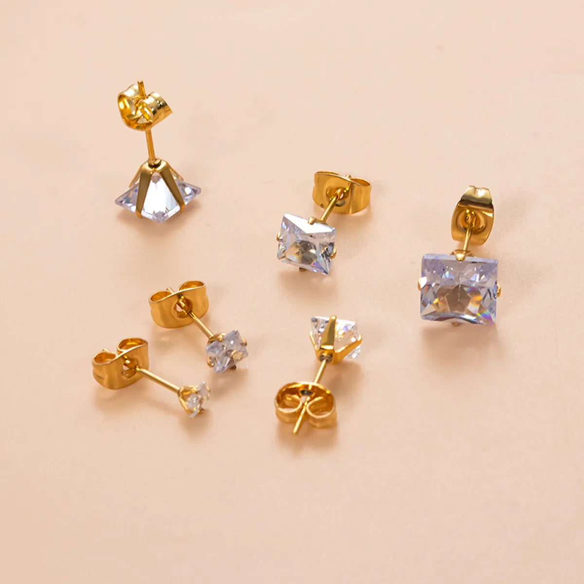 1 Piece Ear Cartilage Rings & Studs Simple Style Classic Style Geometric Square 316 Stainless Steel  Plating Inlay Zircon