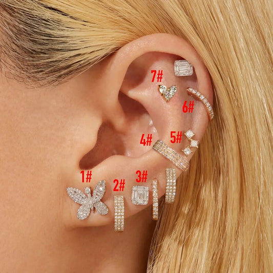 1 Piece Simple Style Classic Style Heart Shape Butterfly Inlay Copper Zircon Ear Studs