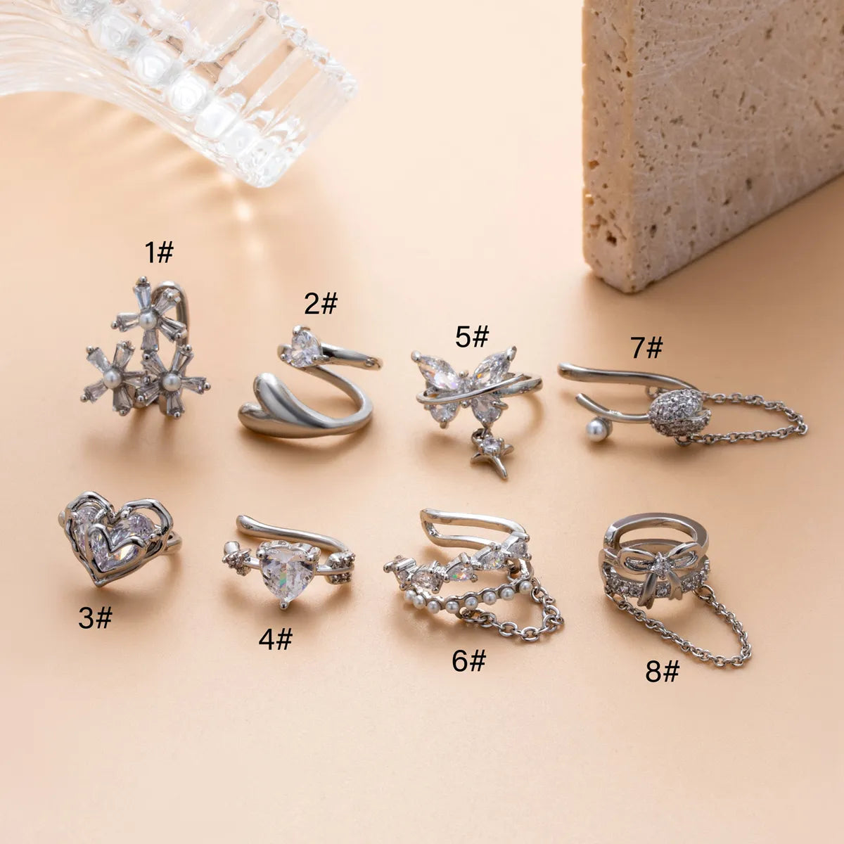 1 Piece Simple Style Classic Style Heart Shape Flower Bow Knot Inlay Copper Zircon Ear Cuffs