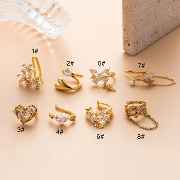 1 Piece Simple Style Classic Style Heart Shape Flower Bow Knot Inlay Copper Zircon Ear Cuffs