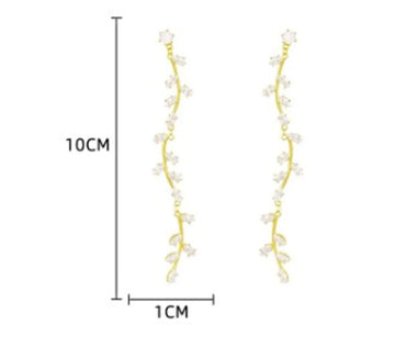 1 Piece Simple Style Classic Style Leaf Lines Plating Inlay Copper Zircon 18K Gold Plated Drop Earrings