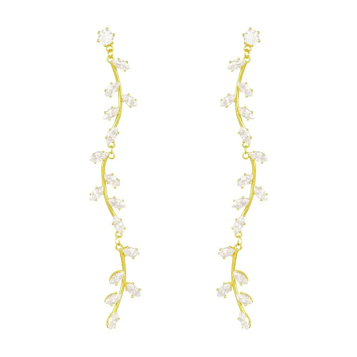 1 Piece Simple Style Classic Style Leaf Lines Plating Inlay Copper Zircon 18K Gold Plated Drop Earrings