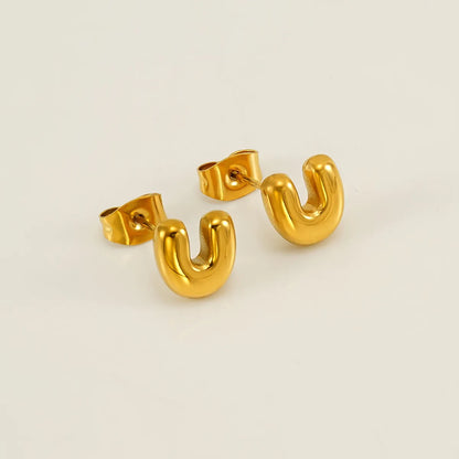 1 Piece Simple Style Classic Style Letter Plating 304 Stainless Steel 18K Gold Plated Ear Studs