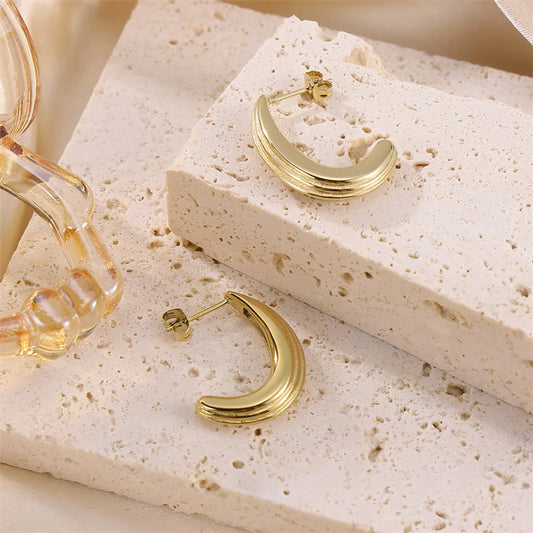 1 Piece Simple Style Classic Style Moon Plating Stainless Steel 18k Gold Plated Ear Studs