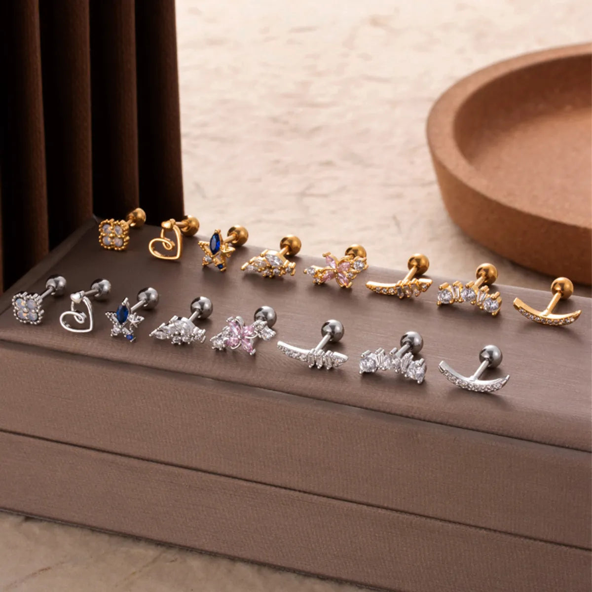 1 Piece Simple Style Classic Style Pentagram Heart Shape Flower Plating Inlay Stainless Steel Zircon 18k Gold Plated Ear Studs