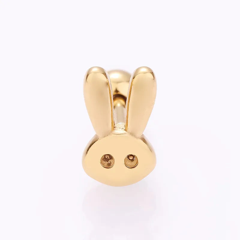 1 Piece Simple Style Classic Style Rabbit Heart Shape Skull Plating Inlay 316L Stainless Steel  Zircon 14K Gold Plated Cartilage Earrings