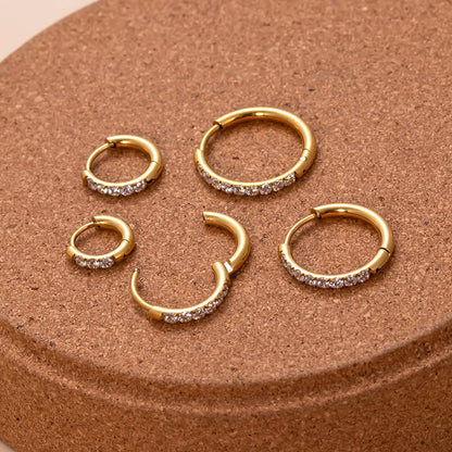 1 Piece Simple Style Classic Style Shiny Round Plating Inlay Stainless Steel Zircon 18k Gold Plated Ear Studs