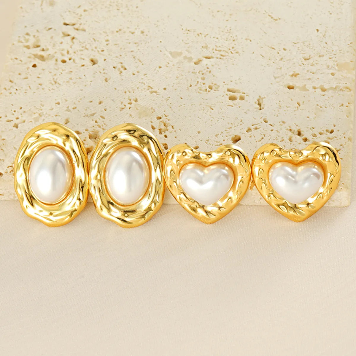 1 Piece Simple Style Classic Style Square Oval Heart Shape Plating Inlay 304 Stainless Steel Artificial Pearls 18K Gold Plated Ear Studs