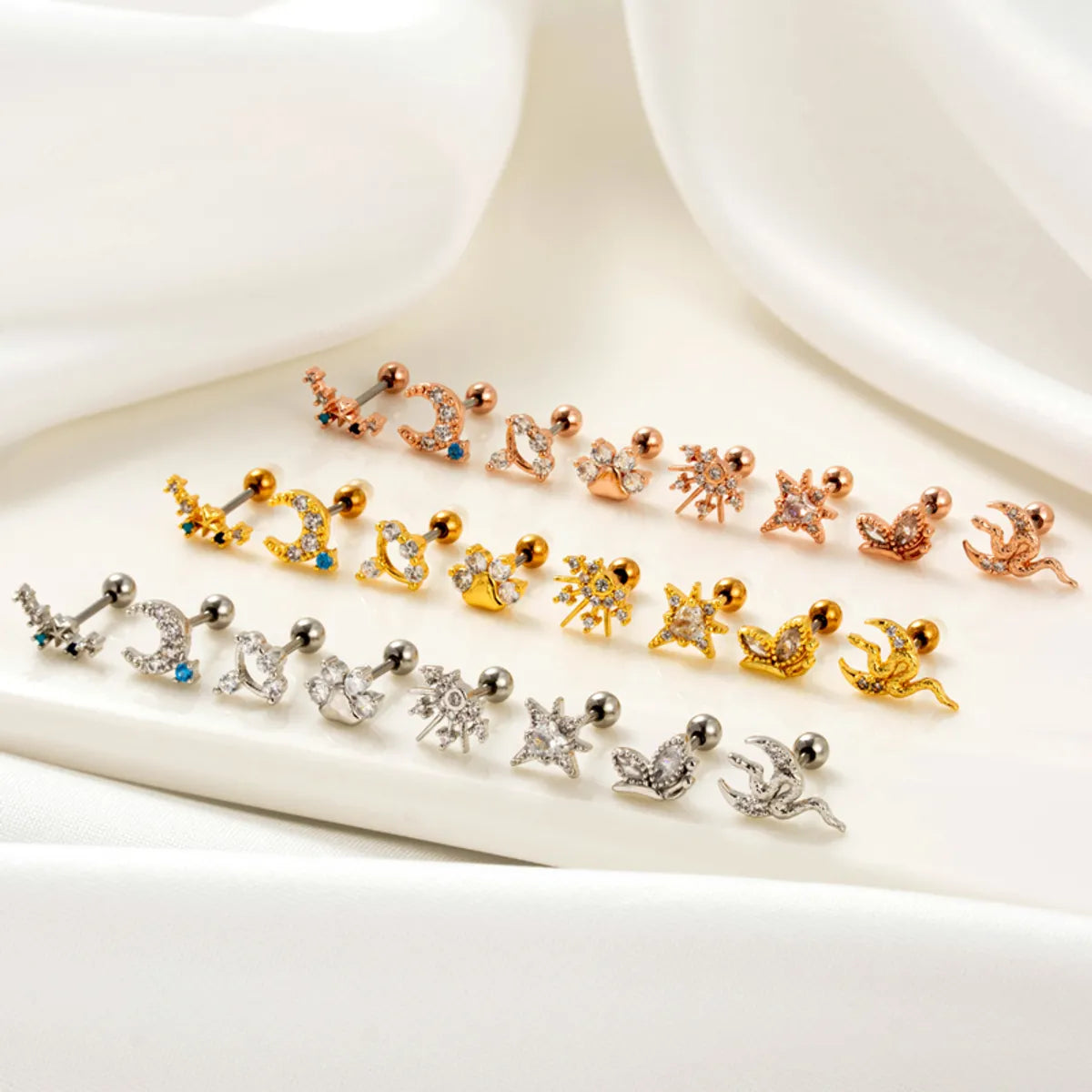 1 Piece Simple Style Classic Style Star Moon Butterfly Plating Inlay Stainless Steel Zircon 18k Gold Plated Ear Studs