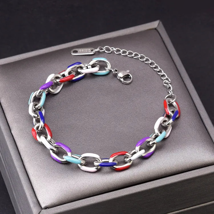 1 Piece Simple Style Color Block Titanium Steel Plating Bracelets