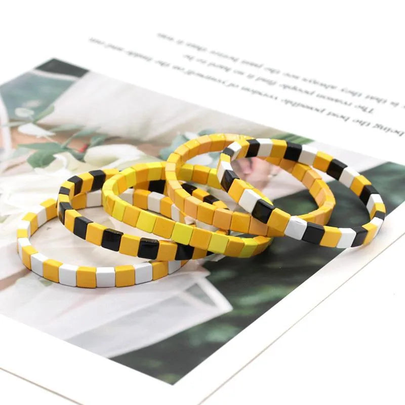 1 Piece Simple Style Colorful Square Alloy Enamel Beaded Stoving Varnish Women'S Bracelets