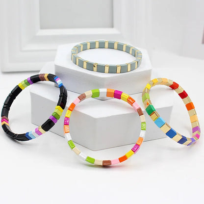 1 Piece Simple Style Colorful Square Alloy Enamel Beaded Stoving Varnish Women'S Bracelets