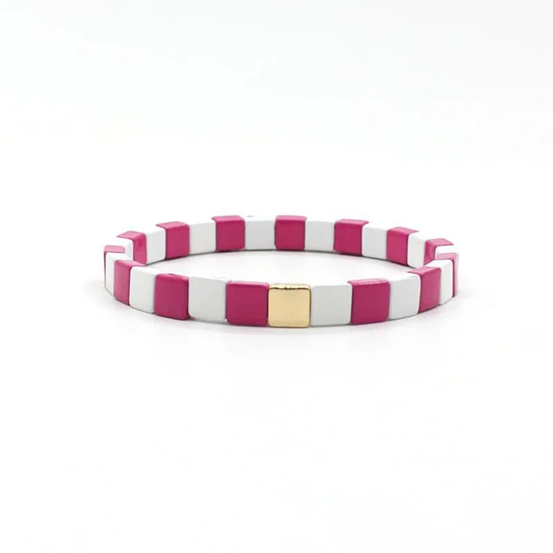 1 Piece Simple Style Colorful Square Alloy Enamel Beaded Stoving Varnish Women'S Bracelets