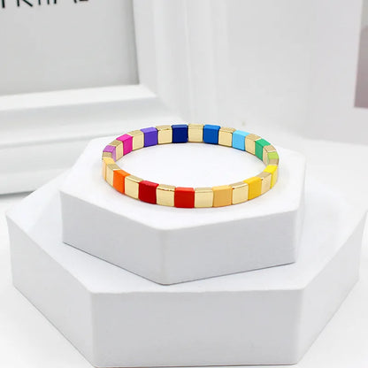 1 Piece Simple Style Colorful Square Alloy Enamel Beaded Stoving Varnish Women'S Bracelets