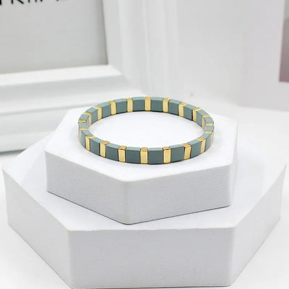 1 Piece Simple Style Colorful Square Alloy Enamel Beaded Stoving Varnish Women'S Bracelets