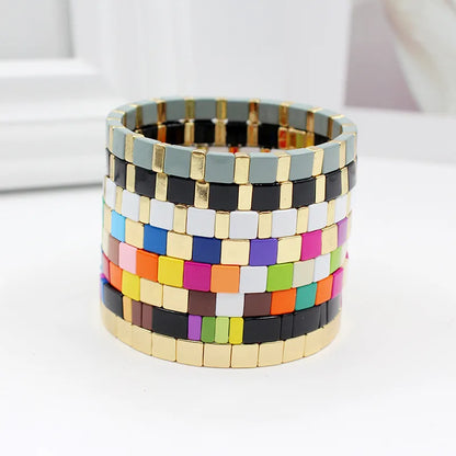 1 Piece Simple Style Colorful Square Alloy Enamel Beaded Stoving Varnish Women'S Bracelets