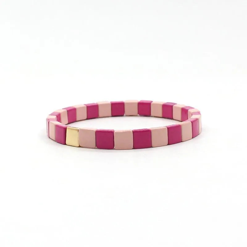 1 Piece Simple Style Colorful Square Alloy Enamel Beaded Stoving Varnish Women'S Bracelets