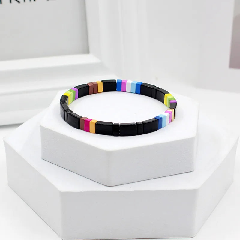 1 Piece Simple Style Colorful Square Alloy Enamel Beaded Stoving Varnish Women'S Bracelets