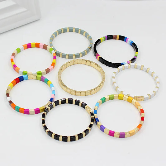 1 Piece Simple Style Colorful Square Alloy Enamel Beaded Stoving Varnish Women'S Bracelets