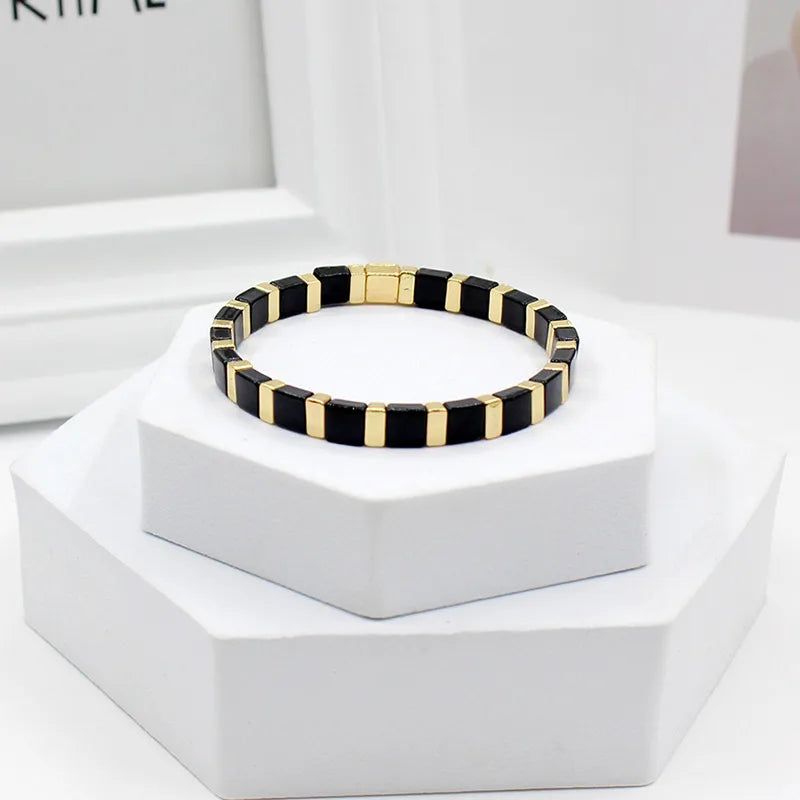 1 Piece Simple Style Colorful Square Alloy Enamel Beaded Stoving Varnish Women'S Bracelets