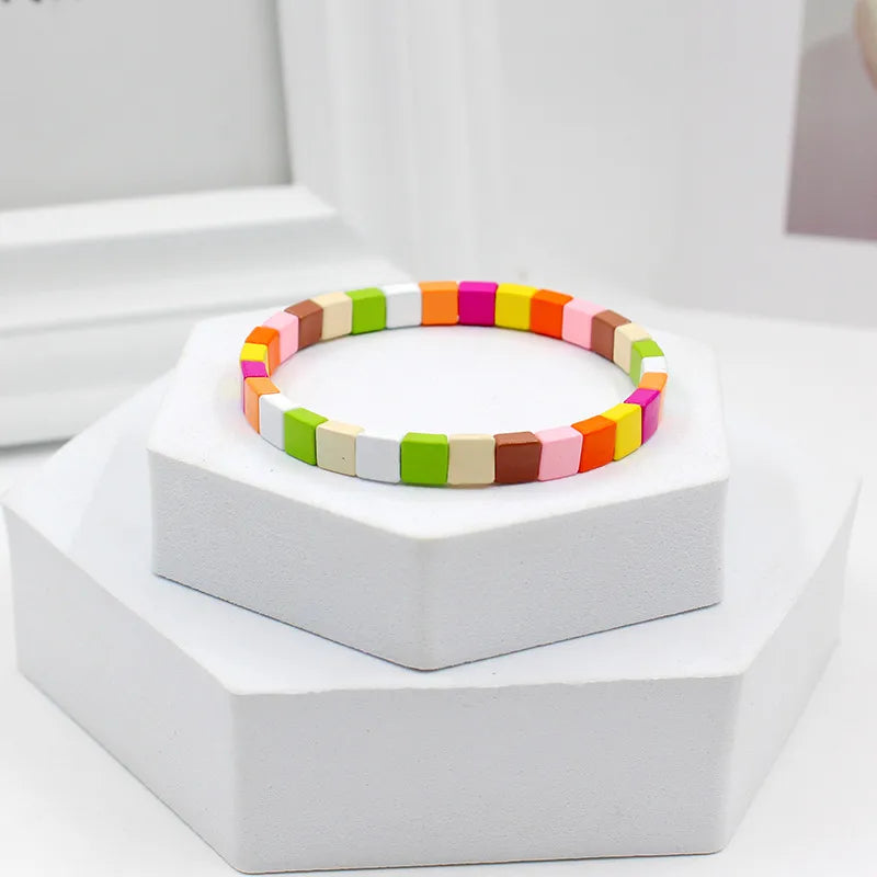 1 Piece Simple Style Colorful Square Alloy Enamel Beaded Stoving Varnish Women'S Bracelets