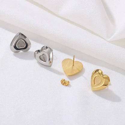 1 Piece Simple Style Commute Heart Shape Plating Stainless Steel Gold Plated Ear Studs