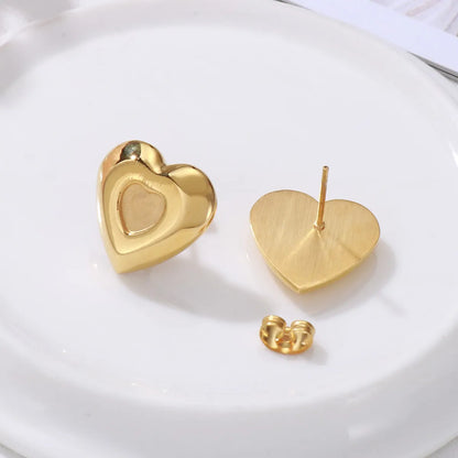 1 Piece Simple Style Commute Heart Shape Plating Stainless Steel Gold Plated Ear Studs