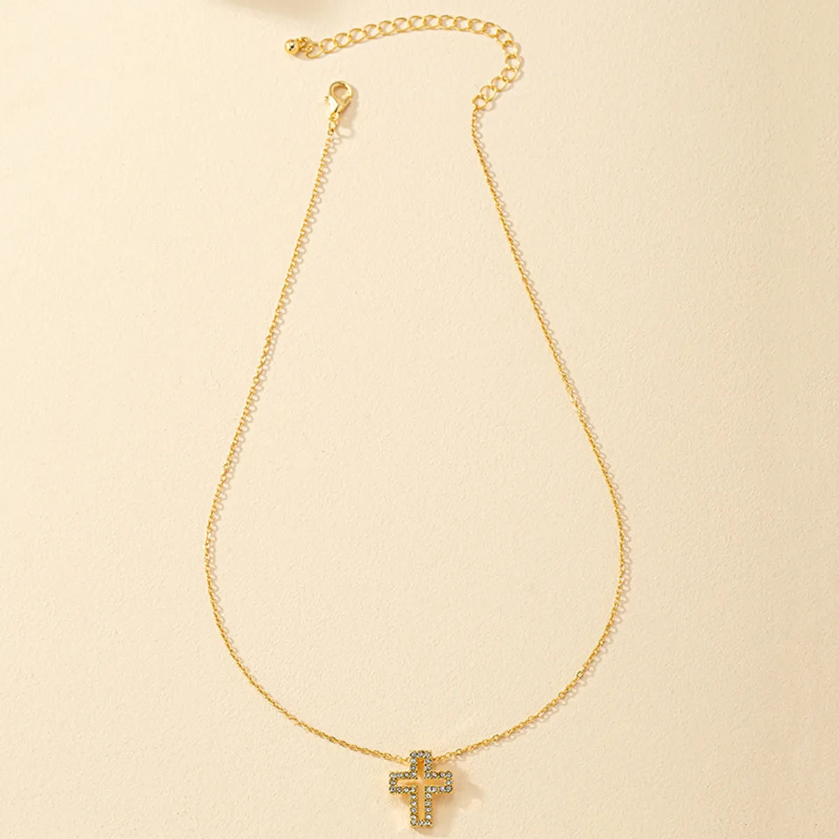 1 Piece Simple Style Cross Alloy Plating Rhinestones Women's Pendant Necklace