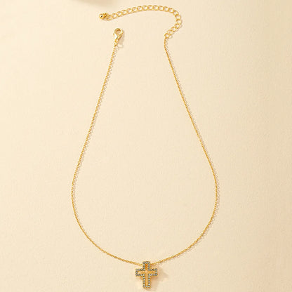 1 Piece Simple Style Cross Alloy Plating Rhinestones Women's Pendant Necklace