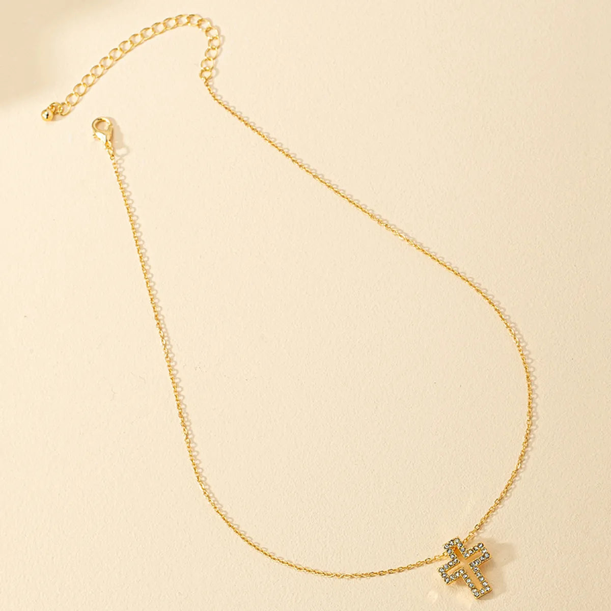 1 Piece Simple Style Cross Alloy Plating Rhinestones Women's Pendant Necklace