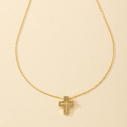 1 Piece Simple Style Cross Alloy Plating Rhinestones Women's Pendant Necklace