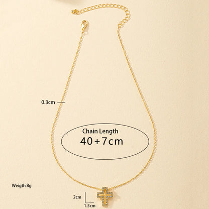 1 Piece Simple Style Cross Alloy Plating Rhinestones Women's Pendant Necklace