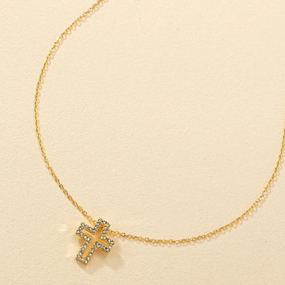 1 Piece Simple Style Cross Alloy Plating Rhinestones Women's Pendant Necklace