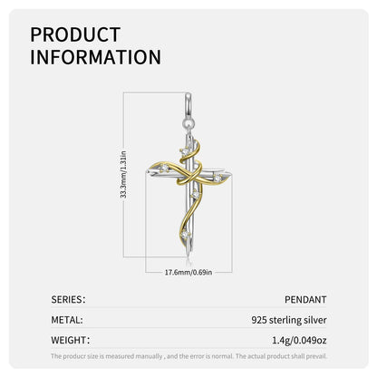 1 Piece Simple Style Cross Sterling Silver Inlay Rhinestones Pendants Jewelry Accessories