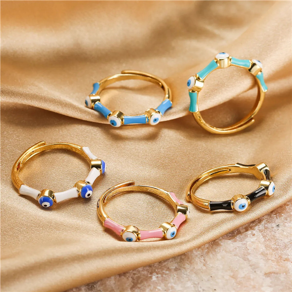 1 Piece Simple Style Devil's Eye Copper Plating Open Ring