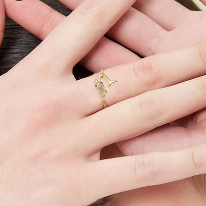 1 Piece Simple Style Dolphin Copper Inlay Zircon Open Ring