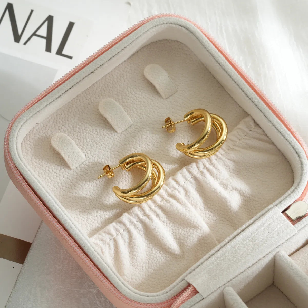 1 Piece Simple Style Double Ring Plating 304 Stainless Steel 18K Gold Plated Ear Studs