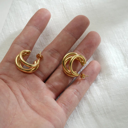 1 Piece Simple Style Double Ring Plating 304 Stainless Steel 18K Gold Plated Ear Studs