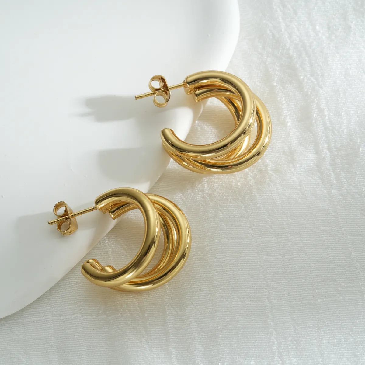 1 Piece Simple Style Double Ring Plating 304 Stainless Steel 18K Gold Plated Ear Studs