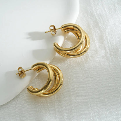 1 Piece Simple Style Double Ring Plating 304 Stainless Steel 18K Gold Plated Ear Studs