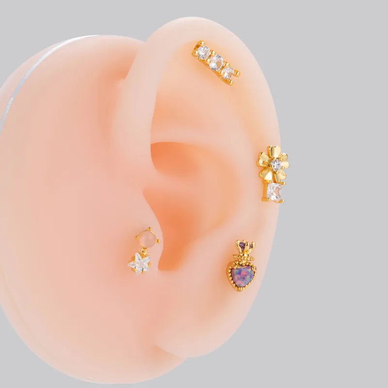 1 Piece Ear Cartilage Rings & Studs Simple Style Flower Butterfly Pure Titanium Copper Inlay Zircon